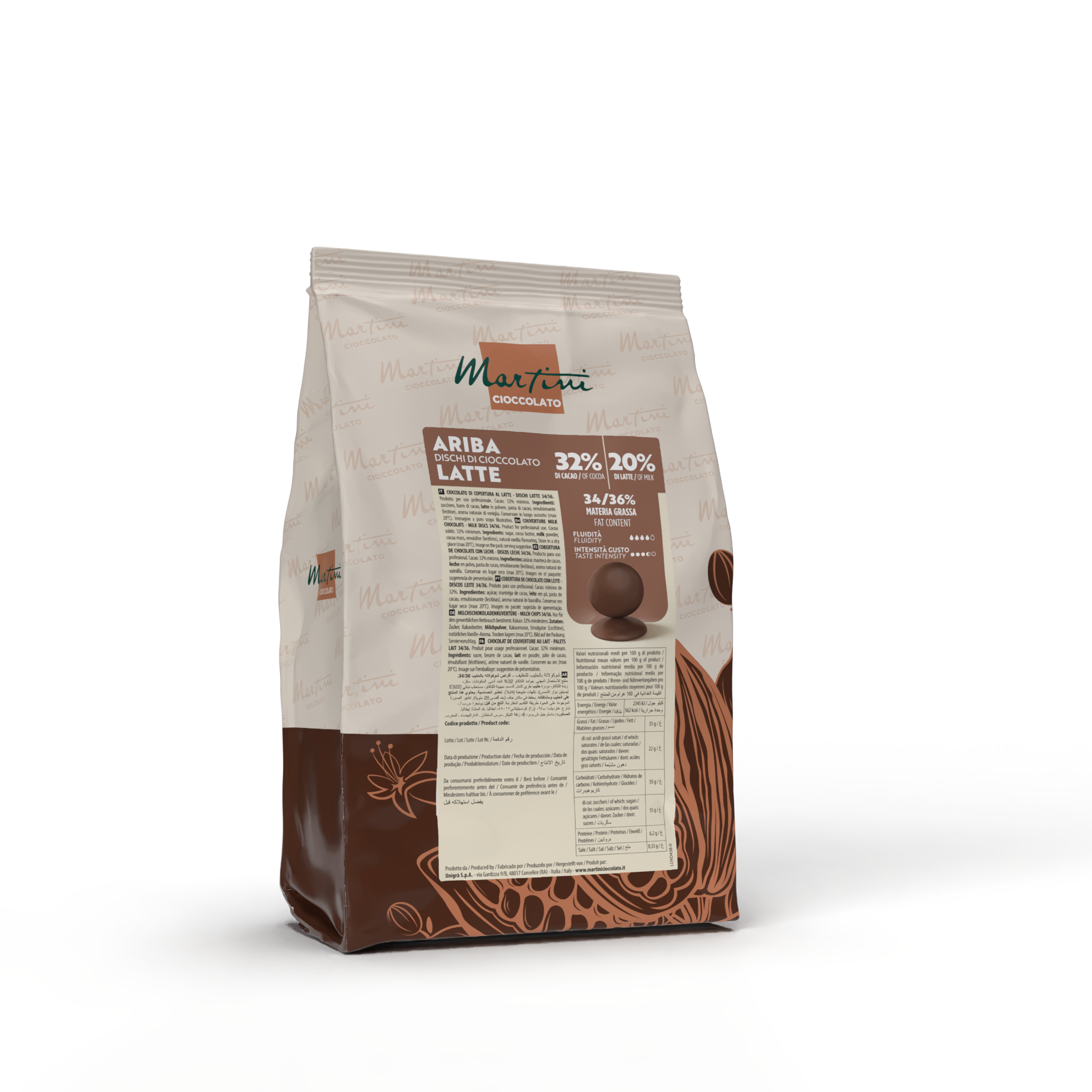 sacchetto cioccolato standard in dischi ariba latte per cioccolatieri professionisti